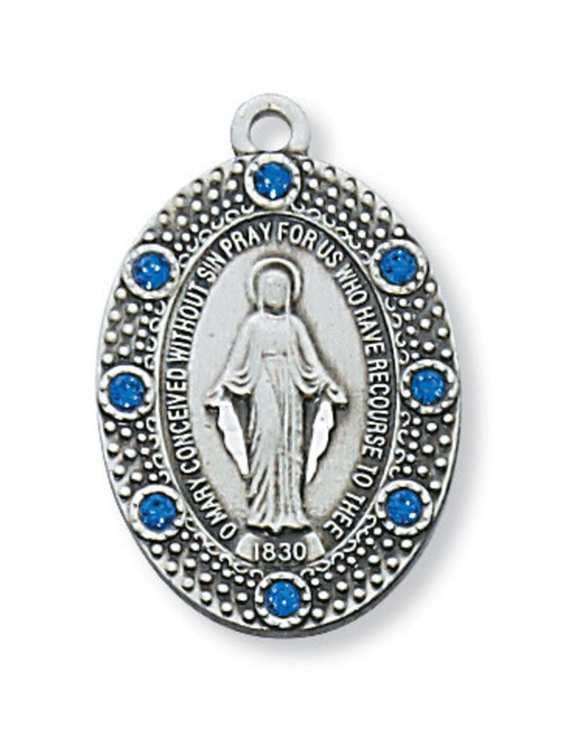McVan Sterling Silver Miraculous Pendant - Sterling Silver Miraculous with Blue Glass Stones and 18 in Rhodium Plated Brass Chain and Deluxe Gift Box
