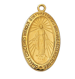 McVan Gold over Sterling Miraculous Pendant - Gold Over Sterling Silver Miraculous with 18 in. Gold Plated Brass Chain and Deluxe Gift Box
