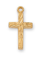 McVan Gold Over Sterling Silver Cross with 16 in. Gold Plated Chain and Deluxe Gift Box