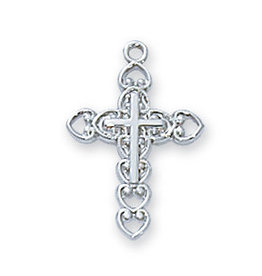 McVan Sterling Silver Cross with 16 in. Rhodium Plated Chain and Deluxe Gift Box