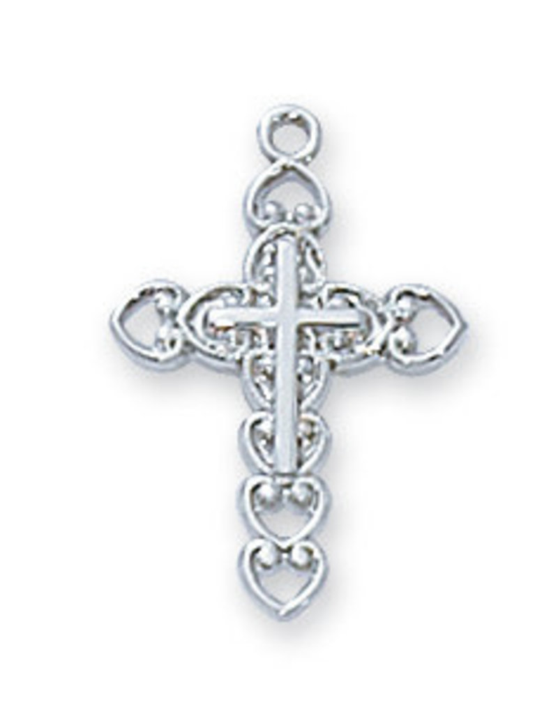McVan Sterling Silver Cross with 16 in. Rhodium Plated Chain and Deluxe Gift Box