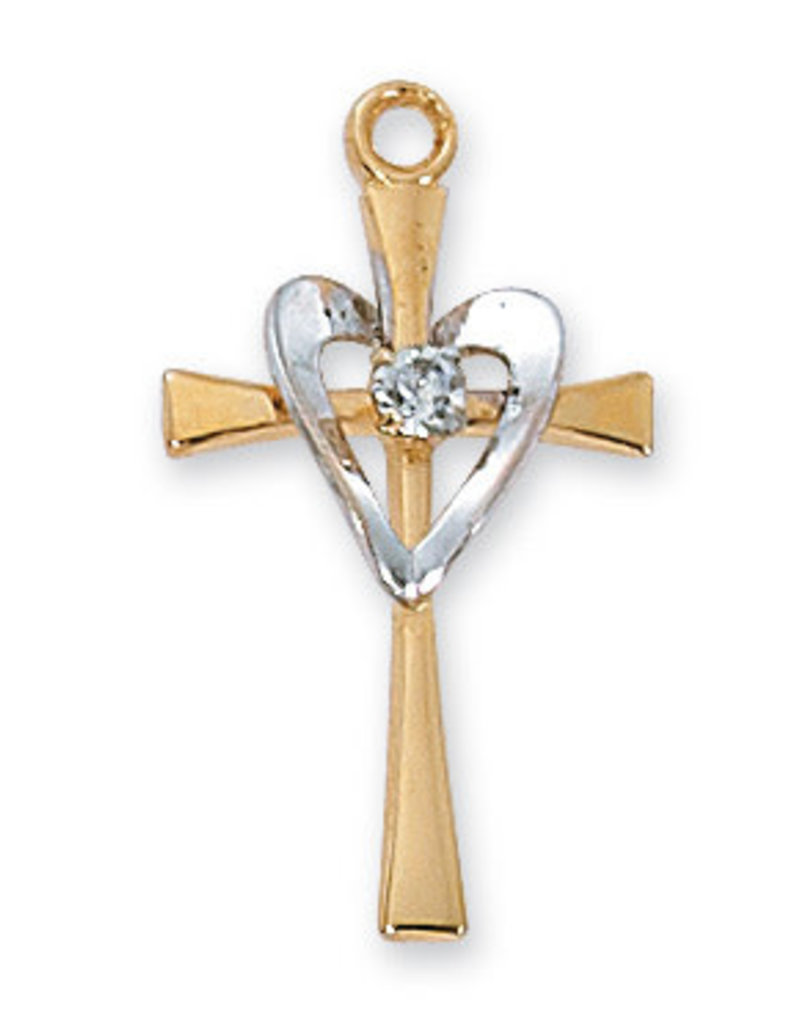 McVan Gold over Sterling Cross Pendant - Gold Over Sterling Silver Heart with 18 in. Gold Plated Brass Chain and Deluxe Gift Box