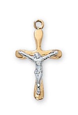 McVan Gold Over Sterling Silver Two-Tone Crucifix with 16" Gold Plated Chain and Deluxe Gift Box
