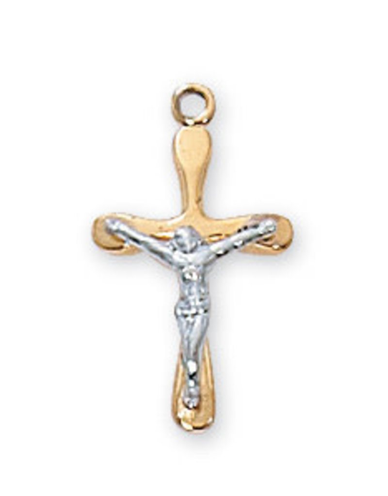 McVan Gold Over Sterling Silver Two-Tone Crucifix with 16" Gold Plated Chain and Deluxe Gift Box