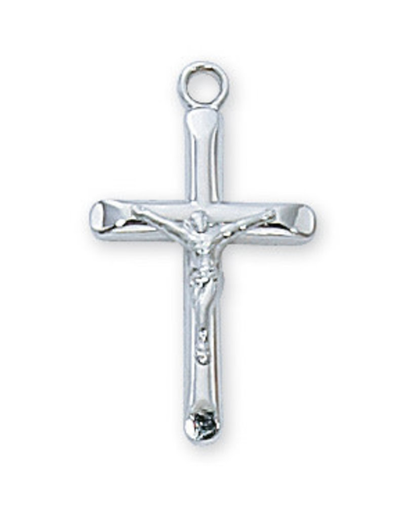 McVan Sterling Silver Crucifix with 18 in. Rhodium Plated Brass Chain and Deluxe Gift Box