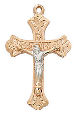 McVan Rose Gold over Sterling Silver Two-Tone Crucifix with 18" Rhodium Chain, Boxed