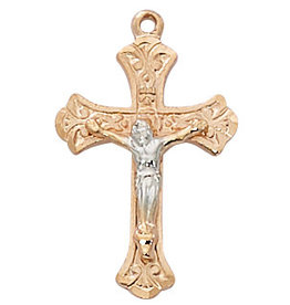 McVan Rose Gold over Sterling Silver Two-Tone Crucifix with 18" Rhodium Chain, Boxed