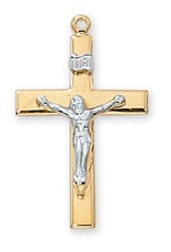 McVan Gold Over Sterling Silver Two-Tone Crucifix with 18" Gold Plated Chain and Deluxe Gift Box