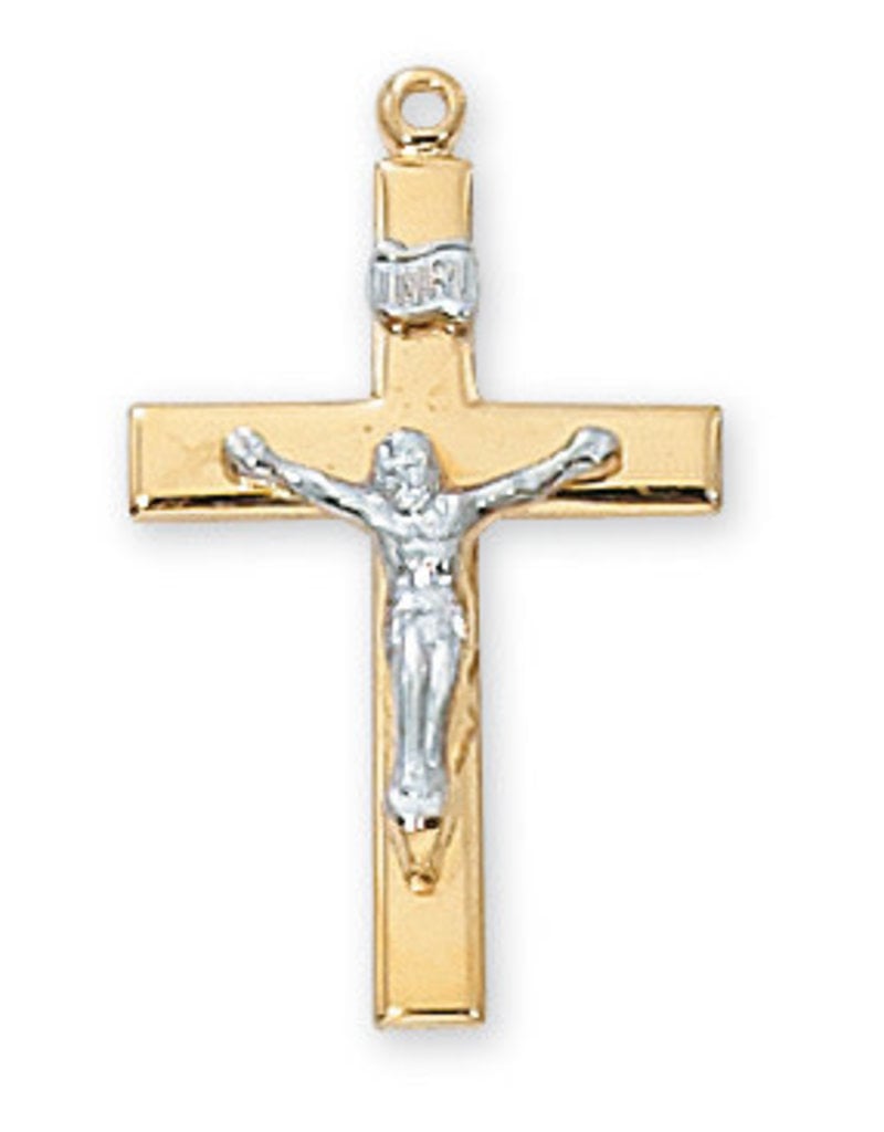 McVan Gold Over Sterling Silver Two-Tone Crucifix with 18" Gold Plated Chain and Deluxe Gift Box