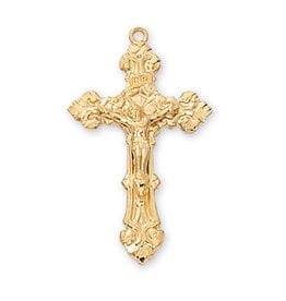 McVan Gold Over Sterling Silver Crucifix with 18" Gold Plated Chain and Deluxe Gift Box