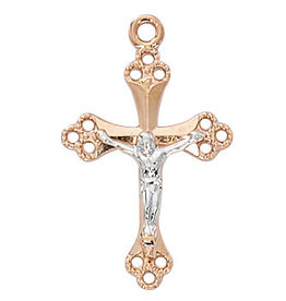 McVan Rose Gold over Sterling Silver Two-Toned Crucifix with 18" Rhodium Chain