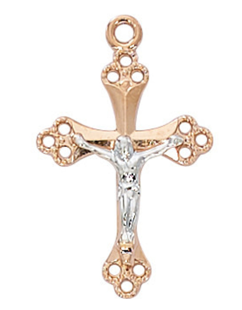 McVan Rose Gold over Sterling Silver Two-Toned Crucifix with 18" Rhodium Chain