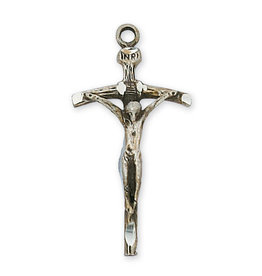 McVan Sterling Silver Papal Crucifix with 18" Rhodium Chain and Deluxe Gift Box