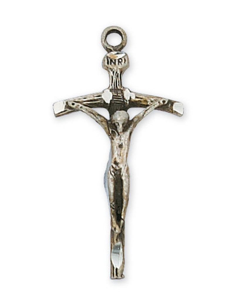 McVan Sterling Silver Papal Crucifix with 18" Rhodium Chain and Deluxe Gift Box