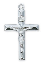 McVan Sterling Silver Crucifix with 24" Rhodium Chain and Deluxe Gift Box