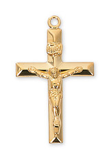 McVan Gold Over Sterling Silver Crucifix with 24" Gold Plated Chain and Deluxe Gift Box