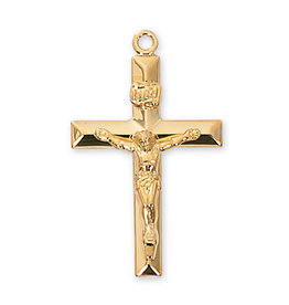 McVan Gold Over Sterling Silver Crucifix with 24" Gold Plated Chain and Deluxe Gift Box
