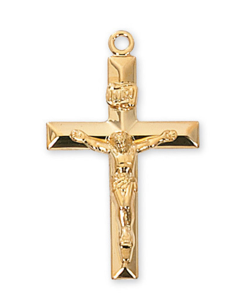 McVan Gold Over Sterling Silver Crucifix with 24" Gold Plated Chain and Deluxe Gift Box