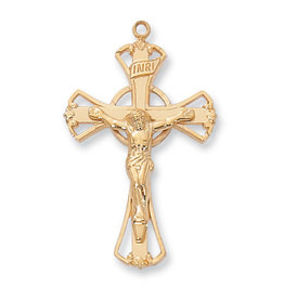 Gold Over Sterling Silver Crucifix with 18 in. Gold Plated Brass Chain and Deluxe Gift Box