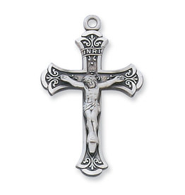 McVan Sterling Silver Crucifix with 18" Rhodium Plated Chain and Deluxe Gift Box