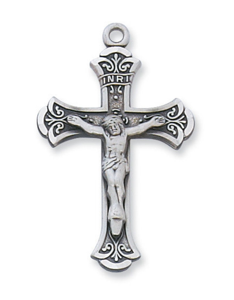 McVan Sterling Silver Crucifix with 18" Rhodium Plated Chain and Deluxe Gift Box