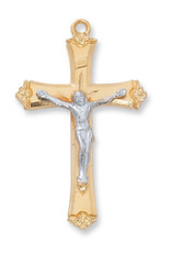 McVan Gold Over Sterling Silver Two-tone Crucifix with 18" Gold Plated Chain and Deluxe Gift Box