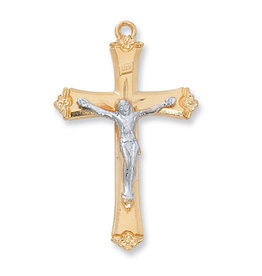 McVan Gold Over Sterling Silver Two-tone Crucifix with 18" Gold Plated Chain and Deluxe Gift Box
