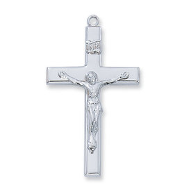 McVan Sterling Silver Crucifix with 24" Rhodium Plated Chain and Deluxe Gift Box