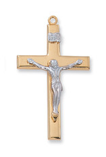 McVan Gold Over Sterling Silver Two-tone Crucifix with 18" Gold Plated Chain and Deluxe Gift Box