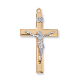 McVan Gold Over Sterling Silver Two-tone Crucifix with 18" Gold Plated Chain and Deluxe Gift Box