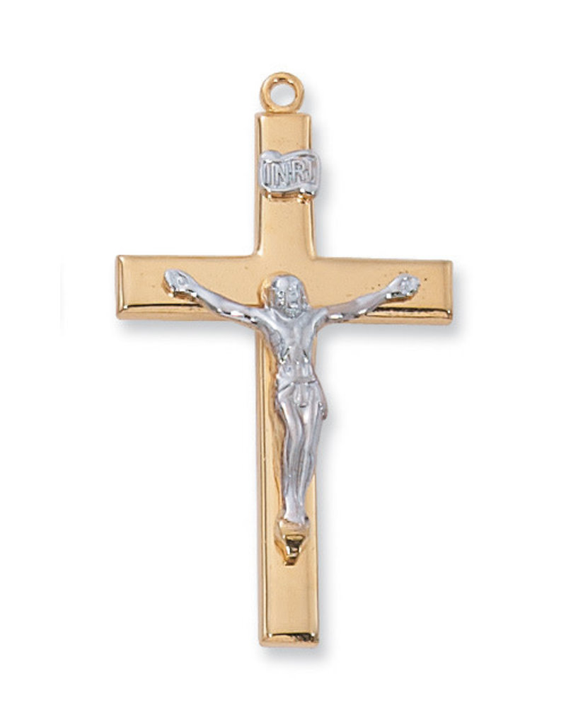 McVan Gold Over Sterling Silver Two-tone Crucifix with 18" Gold Plated Chain and Deluxe Gift Box