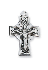 McVan Sterling Silver Celtic Crucifix with 18" Rhodium Plated Chain and Deluxe Gift Box