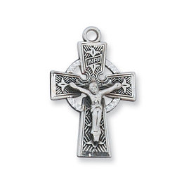 Sterling Silver Celtic Crucifix with 18 in. Rhodium Plated Brass Chain and Deluxe Gift Box