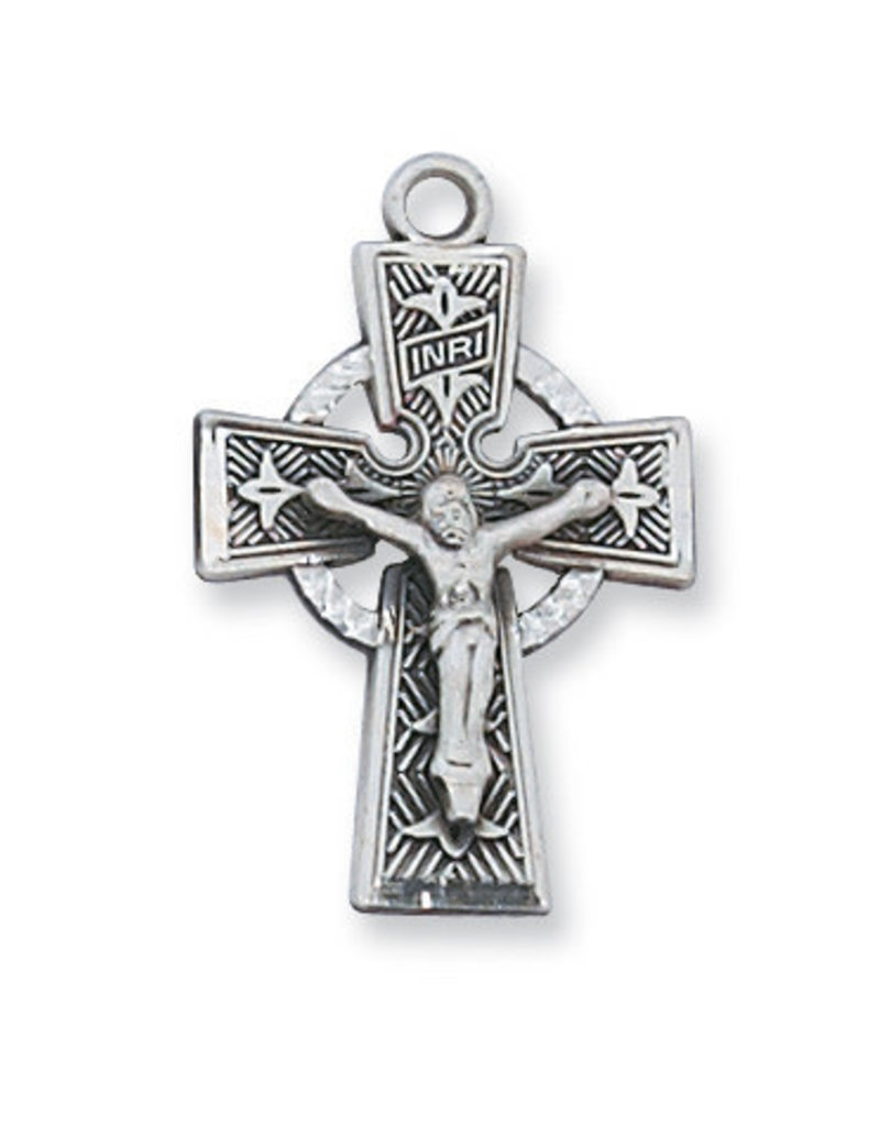McVan Sterling Silver Celtic Crucifix with 18" Rhodium Plated Chain and Deluxe Gift Box