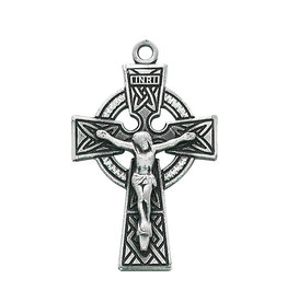 McVan Sterling Silver Celtic Crucifix with 24" Rhodium Plated Chain and Deluxe Gift Box