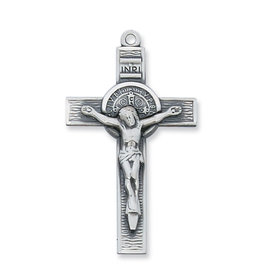 McVan Sterling Silver St. Benedict Crucifix with 24" Rhodium Infinity Chain and Deluxe Gift Box