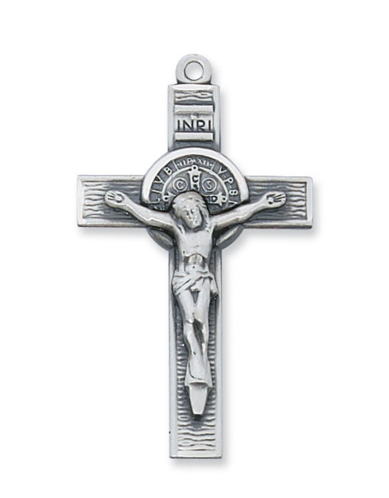 McVan Sterling Silver St. Benedict Crucifix with 24" Rhodium Infinity Chain and Deluxe Gift Box