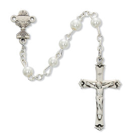 McVan Sterling Silver 5mm White Pearl First Communion Rosary
