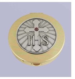 CA gift Brass IHS Cross with red stone Pyx (Size 2)