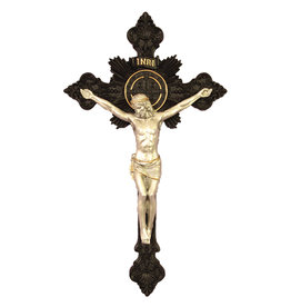Veronese Collection St. Benedict Crucifix, Pewter Style Corpus, Black Cross, 7.75"