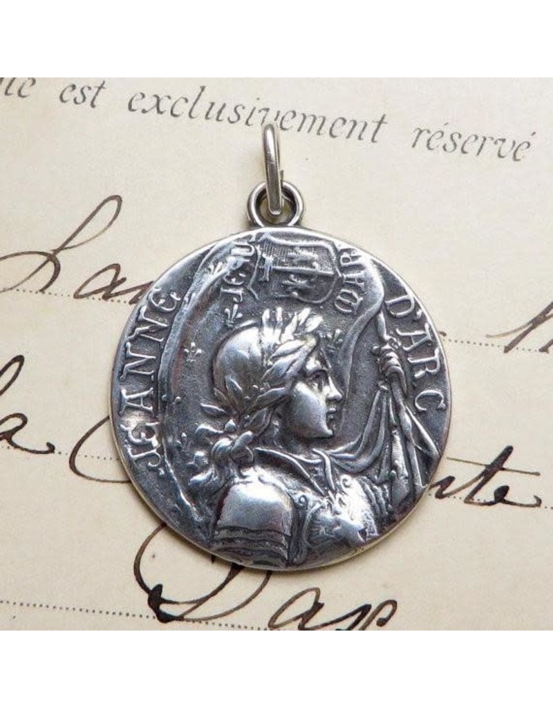 Rosa Mystica St. Joan Of Arc Battle Flag Medal – Patron Of Strong Women – Sterling Silver Antique Replica