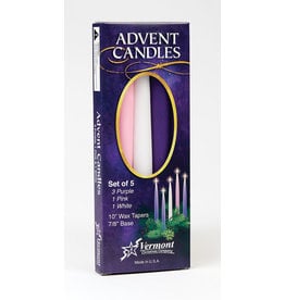 Vermont Christmas Company Advent Candle Set-Purple/Pink/White Tapers (10") Set of 5