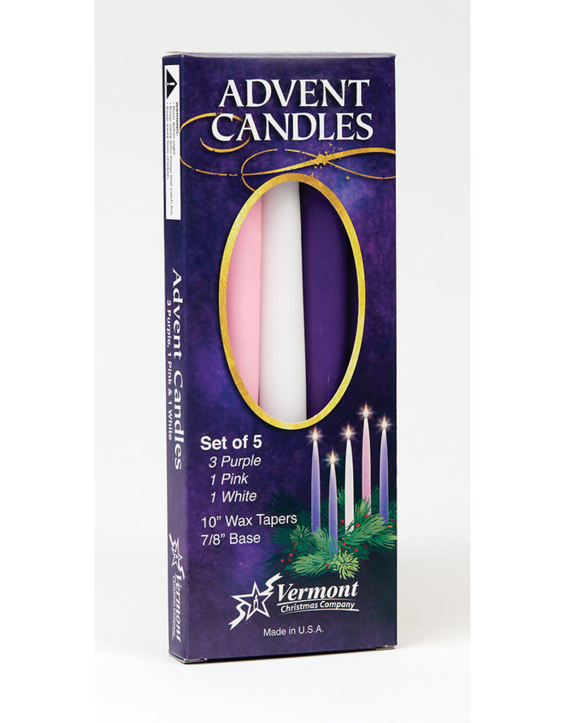 Vermont Christmas Company Advent Candle Set-Purple/Pink/White Tapers (10") Set of 5