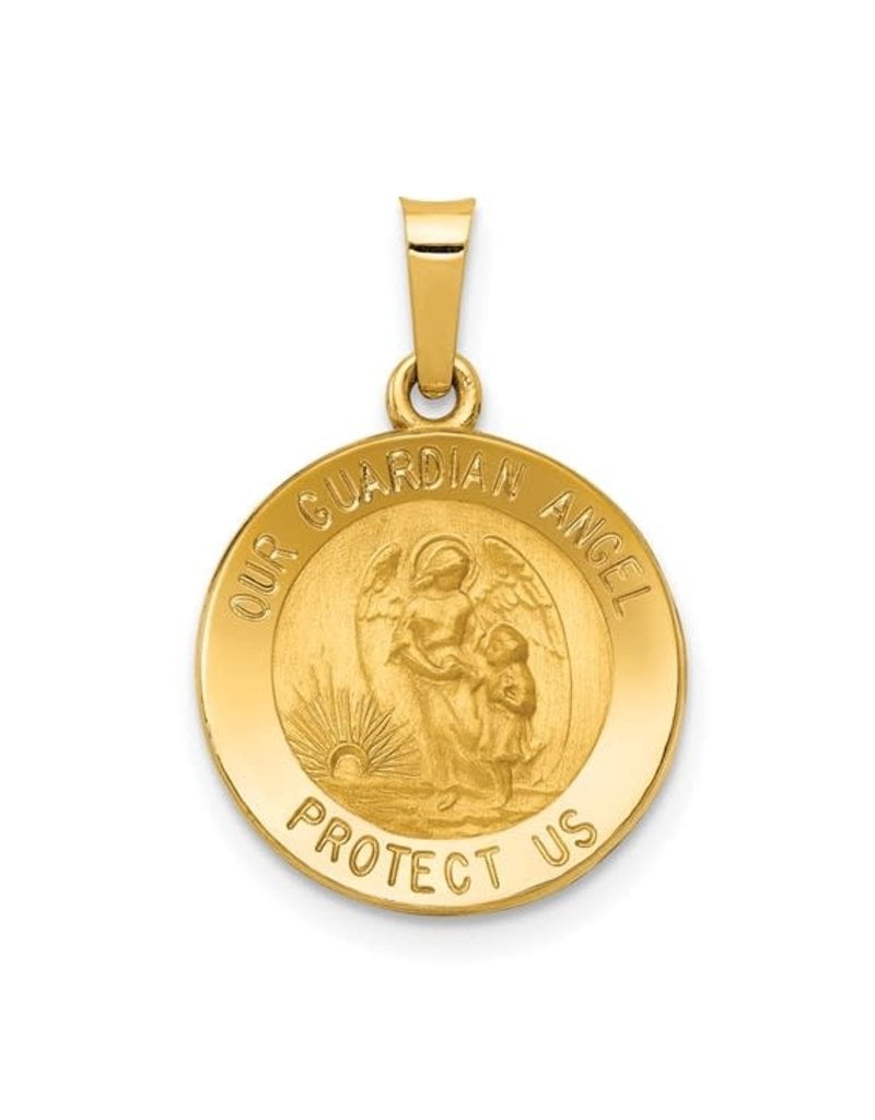 14k Polished and Satin Our Guardian Angel Medal Pendant