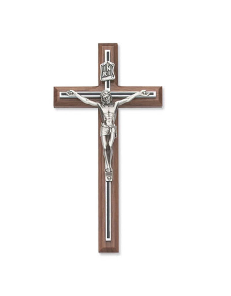 McVan 8“ Walnut Stain Crucifix with Black Overlay