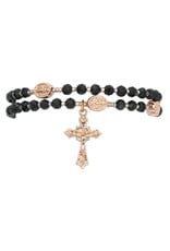 McVan Black Copper Crystal Twistable St. Benedict Rosary Bracelet