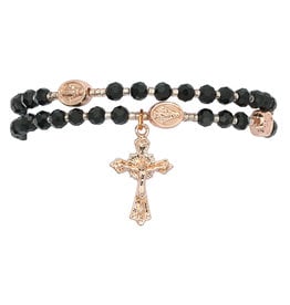 McVan Black Copper Crystal Twistable St. Benedict Rosary Bracelet