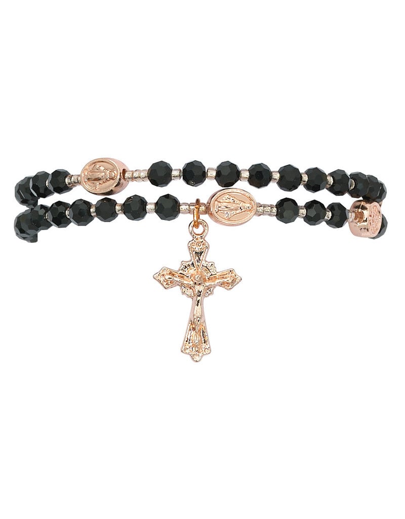 McVan Black Copper Crystal Twistable St. Benedict Rosary Bracelet