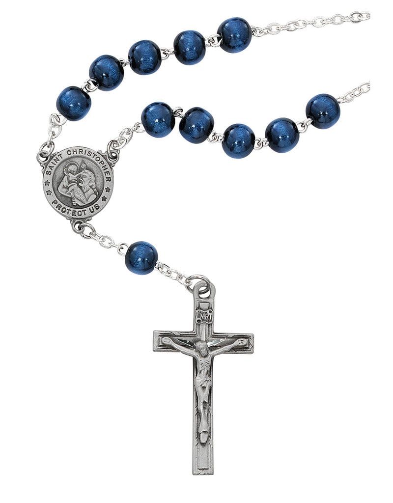 McVan Blue Wood St. Christopher Auto Rosary