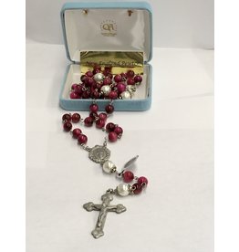 HMH Religious Fuchsia Dyed Tigereye Rosary with Pewter Crucifix